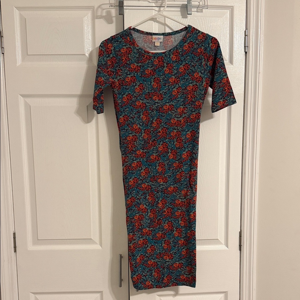 LuLaRoe Vibrant Red and Blue Midi Dress